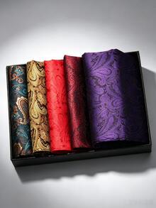 5pcs Gift Box Set Paisley Pattern Elegant Polyester Business Formal Party Wedding Luxury Men's Suit Pocket Square, Suitable For All Seasons - Multicolor - View 11