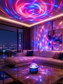 1pc Galaxy Projection Lamp, Swirling Colorful Wave Ripple Atmosphere Lamp, Suitable For Living Room, Home Theater, Bedroom, Holiday Decoration - MultiWarna - View 6