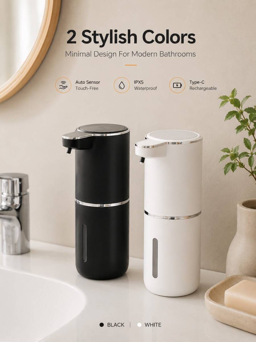 Touchless Automatic Foam Soap Dispenser, USB Rechargeable Sensor Soap Dispenser, Fast Foaming & Leakproof, Modern Hand Soap Dispenser For Bathroom Kitchen Sink