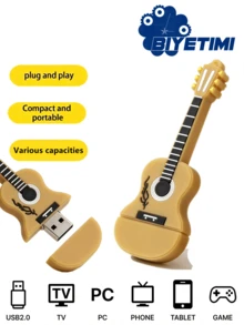 BIYETIMI Novel Guitar-Shaped USB 2.0 Flash Drive, Silicone Cartoon Pendant Style Memory Stick, Creative Music Theme Data Storage, Perfect Gift For Guitar Enthusiasts And Musicians - View 1