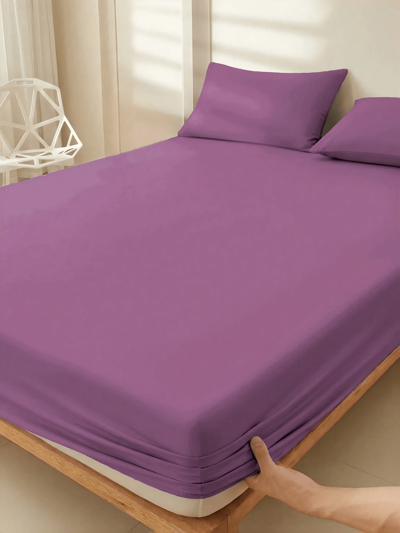 1pc Deep Purple Solid Fitted Sheet, Mattress Protector, Suitable For All Bed Sizes - Twin, Full, Queen, Deep Pocket Up To 30cm, Soft Breathable, Wrinkle-Resistant, Promotes Sleep, Machine Washable - Purple - View 1