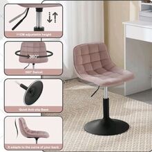 Taburete Tocador con Respaldo, AlturaAjustable, Silla Maquillaje, con Reposapies y BaseMetalicas, Chenilla, Blanco, BH300rs-1 - Pink - Übersicht 5