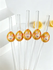 1支/2支装可重复使用玻璃吸管，饰有可爱的兔子蛋图案，甜美夏日风情透明吸管，适用于冷饮、冰沙、珍珠奶茶、下午茶、奶昔、冰沙、苏打水、奶茶、果汁等各种冷饮。是海滩派对、户外野餐、甜品店、露营、派对用品、家庭聚会、圣诞节、万圣节、情人节、开学季的理想之选。清爽怡人，是送给女孩的完美可爱礼物。 - 查看 3