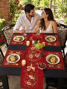 1/2/3/5/7pcs-Valentine's Day Red Table Runner, Romantic Cupid & Rose Print Decorative Table Runner, Wrinkle Resistant Fabric, Perfect For Romantic Dinner, Wedding Anniversary, Bridal Shower, Birthday Party, Kitchen Dining Room, Indoor Outdoor Home Holiday Decoration - Multicolor - View 6