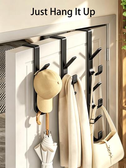 Diseño vertical ahorrador de espacio, estante colgante de almacenamiento, metal resistente, multiusos, toallero, sin taladro, soporte para fregona, percha para ropa de ducha, ganchos para toallas montados en la pared sin taladro, decoración de habitación, decoración del hogar, decoración de baño, soporte para llaves