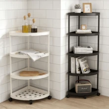 5/4/3 Estantería giratoria de baño de 5/4/3 niveles con ruedas y base triangular, organizador de plástico adecuado para esquinas, cocina, sala de estar, baño, hotel, balcón, pasillo y entrada, fácil de mover y desmontar, regalo ideal para el baño - Multicolor - Ver 5