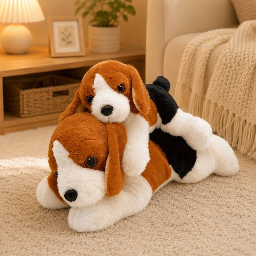 26厘米/36厘米蹲姿比格犬毛绒玩具，柔软蓬松的填充动物，适合房间装饰、亲子互动、儿童生日礼物、母亲节礼物、毕业季礼物、结婚纪念日礼物。 - 彩色 - 查看 1