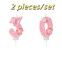 粉色樱花数字蜡烛 0-9 全套，儿童生日蛋糕装饰，少女闪亮花朵蜡烛，甜品桌装饰，派对拍照道具，浪漫氛围蜡烛，适用于生日派对、单身派对、结婚纪念日、母亲节、毕业典礼、毕业派对 - 櫻花主題1 - 查看 24