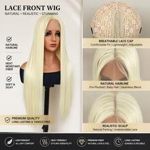 1pc Ladies' Fashionable Lace Front Wig, Middle Part, 100% Heat Resistant Fiber, Full Density, Universal Fit, Black Straight Synthetic Wig With 13*4x1 Lace Area - Multicolor - View 2