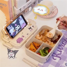SANRIO Cute Sanrio Themed Bento Lunch Box, Multi‑Compartment Food Container With Built‑In Phone Holder, Portable Carry Handle, Comes With Spoon & Chopsticks, Leak‑Proof Locking Lid For School Office Picnic Daily Meal Prep - Multicolor - View 4