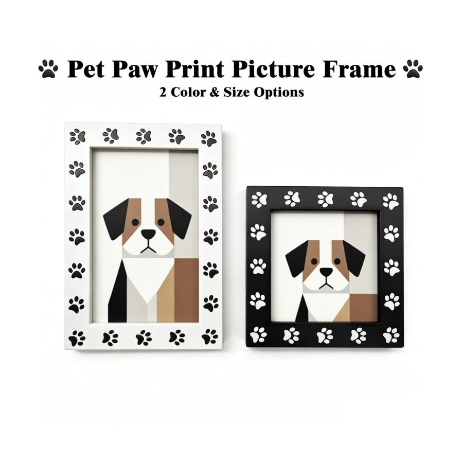 1pc Pet Paw Print Photo Frame, Size Options 4x4in Or 4x6in, Black/White Color Options, Cute Paw Print Border, Suitable For Wall Hanging Or Desktop Display, Home Decor - Paw Print Pattern - View 1
