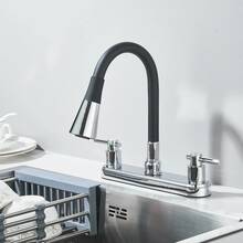 Kitchen Sink Faucet, Two-Handle, Two-Mode Faucet, Mixer Tap For Sink With Flexible Hose, 360° Adjustable - 黑色+銀色 - 查看 10