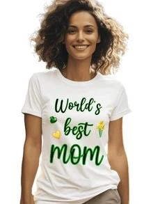 A Message Celebrating Love And Gratitude Towards Mothers With Green And Yellow Hearts Accompanied By A Flower, Conveying Tenderness And Appreciation. A Women's T-Shirt With An Inspirational Phrase, Ideal For A Special Gift. - 白色 - 查看 8