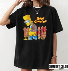 Camiseta vintage do Bart Simpson, com o design icônico do rebelde amarelo, confortável para uso diário, 100% algodão unissex. - Preto - Ver 1