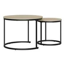 Two-Piece, Nesting Coffee Table Set, Oak Veneer, Round Coffee Table With A Diameter Of, Metal Frame, Modern Style, Suitable For Living Room, Bedroom, Balcony. - Oak - View 11
