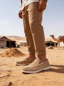Comfortable And Non-Slip Men's Loafers, High-Quality Slip-On Casual Shoes, Durable And Lightweight Men's Shoes, Plus Sizes 39-46 Men's Hiking Shoes - 卡其色 - 查看 3