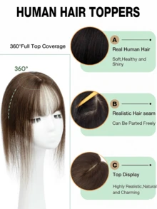 Women's Human Hair Topper With Bangs To Cover White Hair, 5*9cm Silk Base For Added Volume, Essential Hair Accessory For Festivals, Summer, Travel And Holidays - Multicolor - View 9