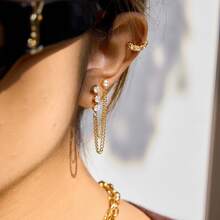 18K Gold Plated 1 Pair Fashion Jewelry Charming Earrings Stainless Steel Gold Plated Multi-Ear Wire Gothic Style Women's Earrings Gift For Sisters Gift For Friends Punk - Multi-diamond Double Ear Wire - View 6