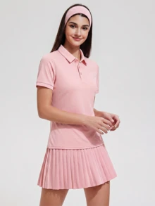 KyrLssu Áo polo nữ tay ngắn màu trơn, kiểu dáng thường ngày, thích hợp cho thể thao, hoạt động ngoài trời, chơi golf, quần vợt, pickleball, và các hoạt động ngoài trời khác. - Hồng - Xem 5