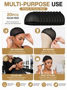 5pcs/10pcs/20PCS/100pc Women's Transparent HD Wig Cap, Elastic Nylon Material Wig Cap, Invisible Ultra-Thin Elastic Stocking Cap Suitable For Full Head Wigs - Multicolor - View 10
