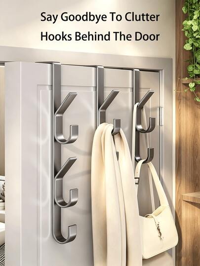 Space Saving Vertical Design Storage Hanging Hook Rack Heavy Duty Metal Multipurpose Towel Rack No Drill Mop Holder Shower Clothes Hanger Wall Mounted Towel Hooks Without Drilling Room Decor Bathroom Home Decor Bathroom Decor Key Holder