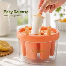 8-Slot Rotating Ice Pop Mold With Lid, Reusable Ice Pop Maker With Storage Box, Suitable For Children, DIY Ice Cream, Fruit Ice, Yogurt Ice, Easy Release Ice Pop Tray Fit For Refrigerator, Cute Multi-Color Kitchen Tool For Summer, Space-Saving Ice Pop Organizer Rack For Home Baking - Orange - View 2