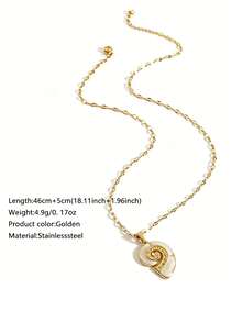 3/1 pieza Collar colgante de acero inoxidable estilo vacaciones costeras para mujer con diseño de vida marina, adecuado para uso diario, vacaciones en la playa o fiesta junto al mar - Amarillo Oro - Ver 13