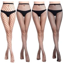 Quần tất lưới đánh cá 1/4 mảnh cho nữ, Quần tất lưới chống móc hở lỗ nhỏ gợi cảm, Quần tất lưới cạp cao, Quần tất lưới đánh cá gợi cảm - màu đen - Xem 1