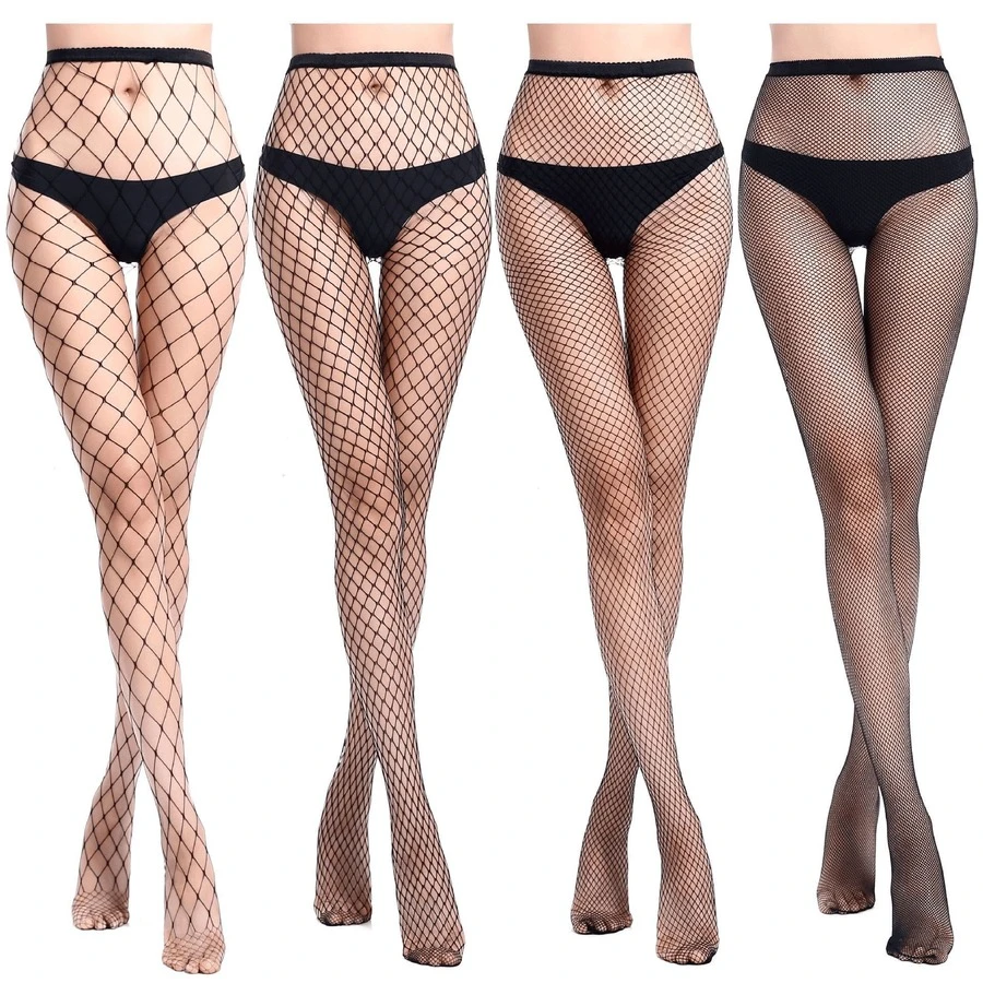 Quần tất lưới đánh cá 1/4 mảnh cho nữ, Quần tất lưới chống móc hở lỗ nhỏ gợi cảm, Quần tất lưới cạp cao, Quần tất lưới đánh cá gợi cảm - màu đen - Xem 1