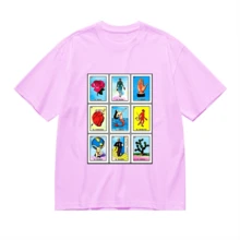 Colorful Illustration Depicting Traditional Mexican Playing Cards With Symbols Such As The Rose, Heart, Mermaid, And The World, Celebrating Latin Culture. Women's T-Shirt, 100% Cotton - 粉色 - 查看 4