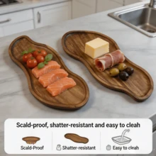 New Creative Acacia Wood Tray - Gourd Shaped Dessert Serving Plate, Coffee Tray, Snack Tray, Beautiful And Elegant, Perfect For Cakes, Appetizers, Macarons, Nuts, Snacks, Table Centerpiece, Home/Guest Room/Bedroom Decor, Multi-Purpose Tray, Natural Wood Grain, Polished Surface, All Season Kitchen Accessory, Patio, Plate - Brown - View 3