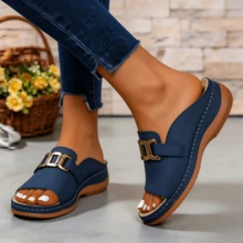 2026 New Women's Platform One-Strap Slide Sandals, Comfort Fuzzy Open-Toe Flat Slippers, Outdoor Beach Casual Non-Slip Platform Slides For Women, H-Strap Platform Slippers, Soft Fuzzy Slip-On Sandals, Non-Slip & Comfortable Slides. Stylish Women's Platform One-Strap Slides For Daily Wear & Vacation, Casual Fuzzy Flat Slippers, Lightweight Non-Slip Outdoor Summer Slides - Blue - View 1