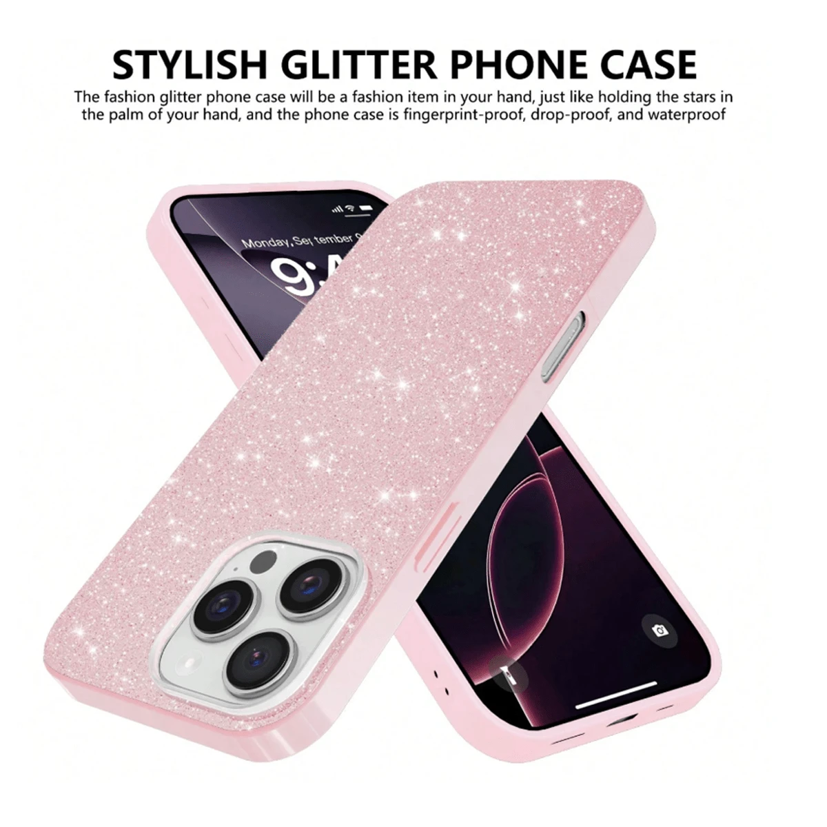 Ốp điện thoại màu hồng lấp lánh, tương thích với iPhone 17 Pro Max/16 Pro Max/15 Pro Max/14 Pro Max/13 Pro Max/12 Pro Max/11 Pro Max/7/8 Plus, phiên bản quốc tế, không phải phiên bản Trung Quốc đại lục. - Hồng - Xem 1