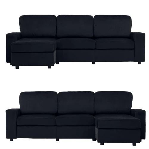 Sofá esquinero con almacenamiento, sofá modular, sofá con otomana, sofá grande para sala de estar, moderno, cómodo, núcleo de muelles ensacados, 245,5 cm - Negro - Ver 1