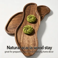 New Creative Acacia Wood Tray - Gourd Shaped Dessert Serving Plate, Coffee Tray, Snack Tray, Beautiful And Elegant, Perfect For Cakes, Appetizers, Macarons, Nuts, Snacks, Table Centerpiece, Home/Guest Room/Bedroom Decor, Multi-Purpose Tray, Natural Wood Grain, Polished Surface, All Season Kitchen Accessory, Patio, Plate - Brown - View 2