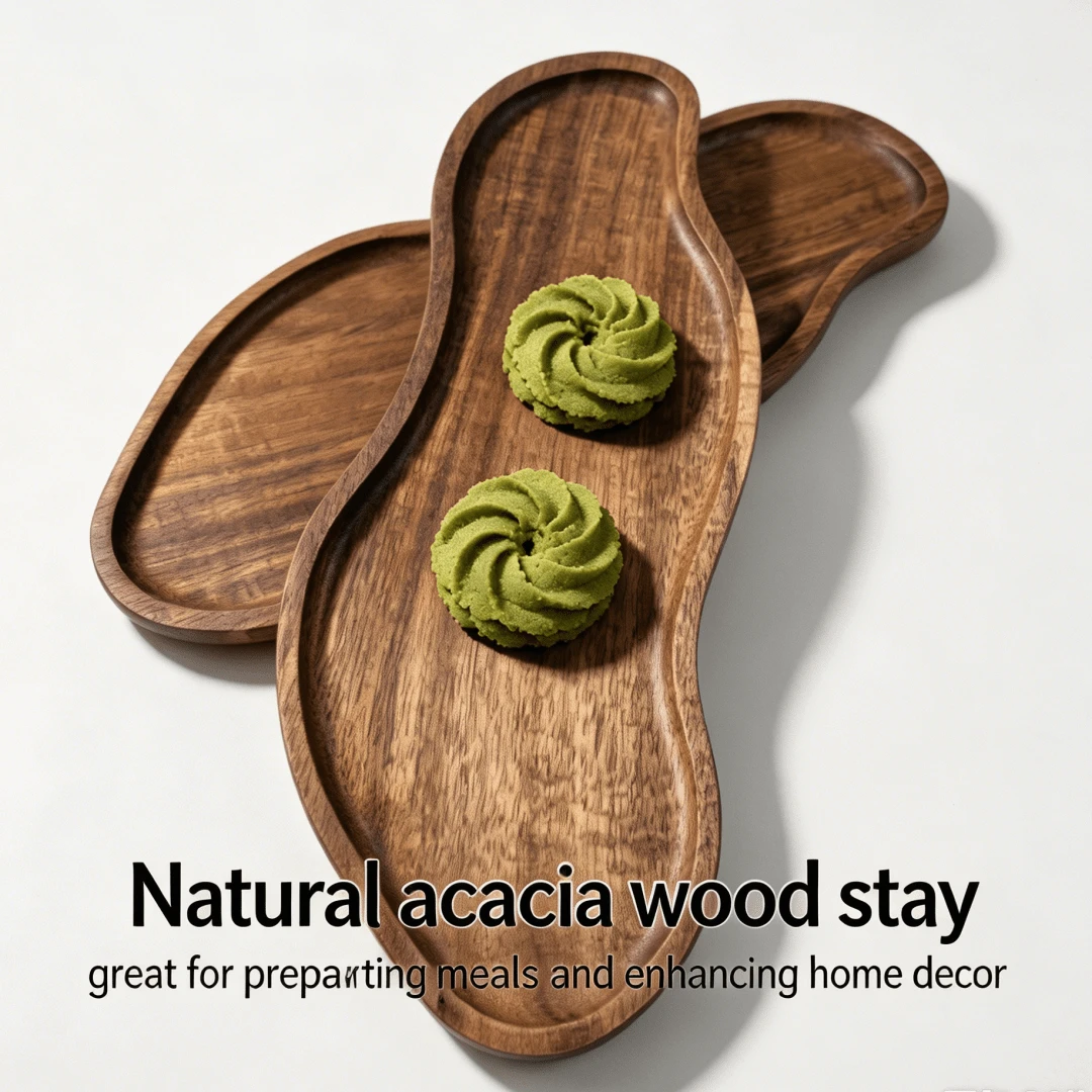 New Creative Acacia Wood Tray - Gourd Shaped Dessert Serving Plate, Coffee Tray, Snack Tray, Beautiful And Elegant, Perfect For Cakes, Appetizers, Macarons, Nuts, Snacks, Table Centerpiece, Home/Guest Room/Bedroom Decor, Multi-Purpose Tray, Natural Wood Grain, Polished Surface, All Season Kitchen Accessory, Patio, Plate
