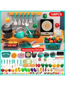 Kids Kitchen Playset, Suitable For Boys And Girls, Includes Cooking, Stir-Frying, Cutting Vegetables And Other Kitchen Utensils, As Well As Musical Simulated Tableware - Olive Green - View 17