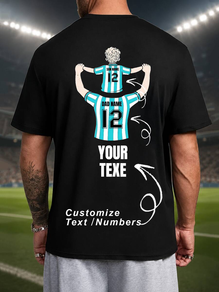Custom Plus Size Father & Son Casual T-Shirt - Input Your Favorite Text, Canada Jointly Hosted Sports - Black - View 1