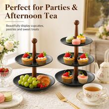 1 pieza, Soporte de servir de 2 o 3 niveles con varilla de soporte de madera, bandeja de exhibición de postres, frutas, pasteles, para té y decoración del hogar - Multicolor - Ver 7