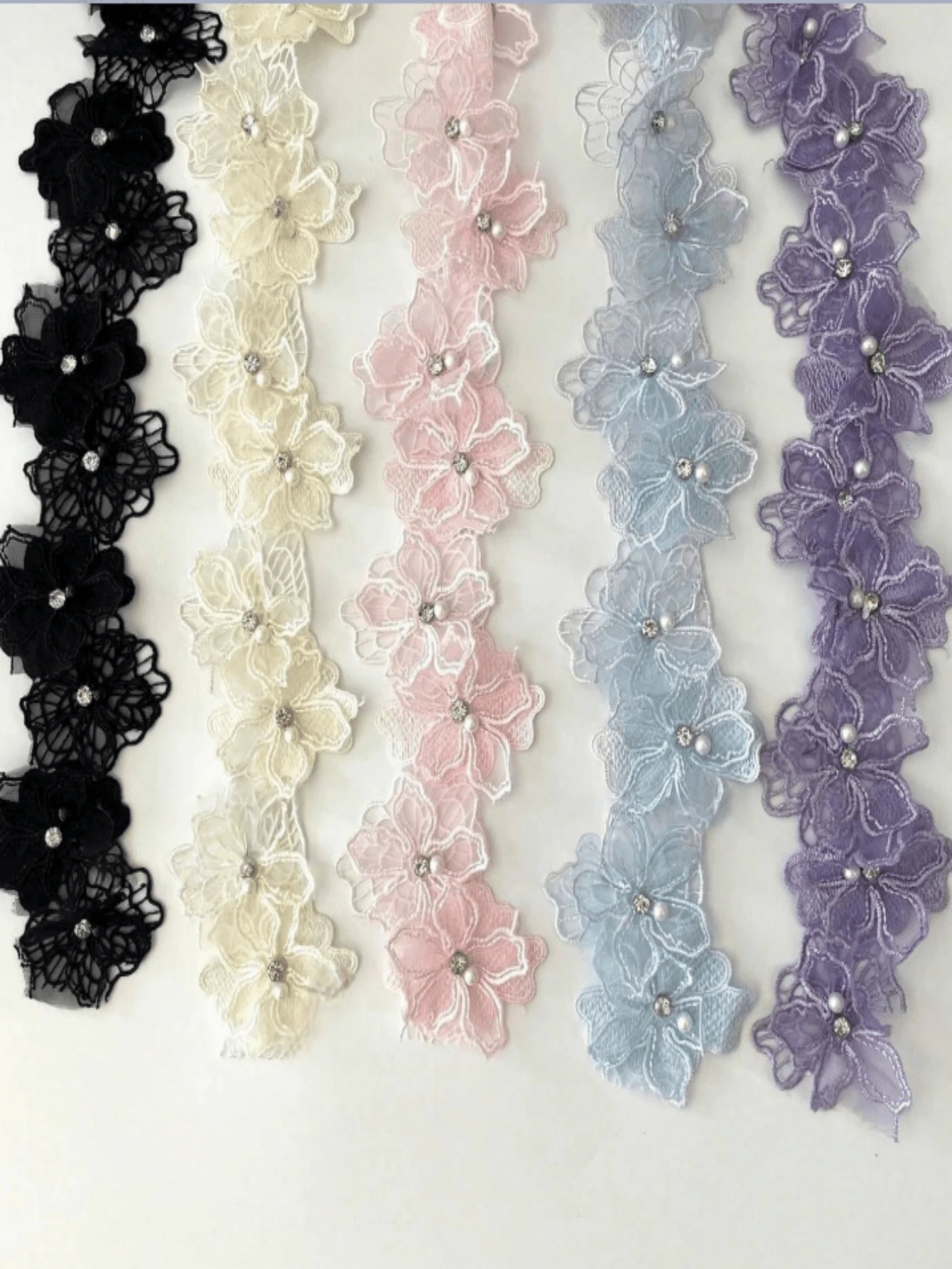 Colorful Double-Layer 3D Beaded Water-Soluble Embroidered Organza Floral Trim, Handmade DIY Decorative Fabric Patch - Lace - View 1