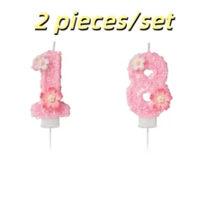 粉色樱花数字蜡烛 0-9 全套，儿童生日蛋糕装饰，少女闪亮花朵蜡烛，甜品桌装饰，派对拍照道具，浪漫氛围蜡烛，适用于生日派对、单身派对、结婚纪念日、母亲节、毕业典礼、毕业派对 - 櫻花主題1 - 查看 21