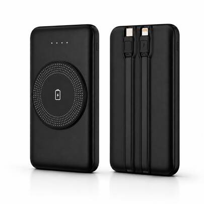 Kynley Bateria externa magnética sem fio de 10000mAh com cabo USB-C e Lightning integrados, carregamento rápido de 22,5W, leve e portátil para viagens. ✅ Entrega em 48-72 horas.