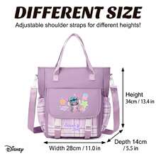 Túi Tote Disney Lilo & Stitch - Túi đeo vai họa tiết nhiệt đới "Stitch & Angel" kẻ caro tím, có thể dùng làm túi xách tay, túi tote đựng laptop, túi đi dạy, túi đeo chéo, dễ mang theo, túi thời trang phù hợp đi làm, đi học và đi lại hàng ngày - màu1 - Xem 5