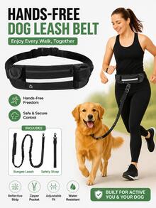 Hands-Free Dog Leash With Reflective Zipper Waist Bag - Adjustable Elastic Double-Layer Dog Rope Suitable For Dog Walking, Running, Jogging And Pet Training, Multiple Colors Available - Multicolor - View 8
