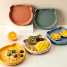 Plato de silicona con forma de oso, bandeja antideslizante, plato de aperitivos reutilizable e irrompible, apto para uso diario - Multicolor - Ver 1