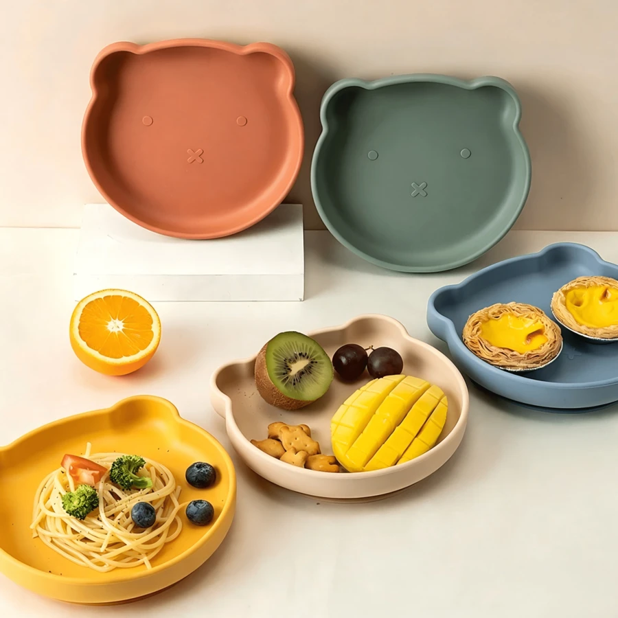 Plato de silicona con forma de oso, bandeja antideslizante, plato de aperitivos reutilizable e irrompible, apto para uso diario - Multicolor - Ver 1