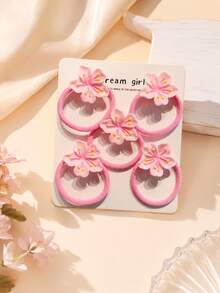 5pcs Cute Floral Hair Scrunchies For Girls, Suitable For Daily Use - Multicolor - View 1