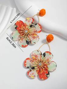 一对复古风花卉流苏耳环，别致的拉菲草花朵流苏耳环，适合海滩、旅行、时尚佩戴，优雅女士耳环 - 彩色 - 查看 2