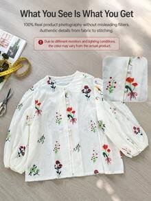 Blusa de manga corta con estampado floral casual de vacaciones para mujer, blanco playa de verano - Blanco - Ver 7