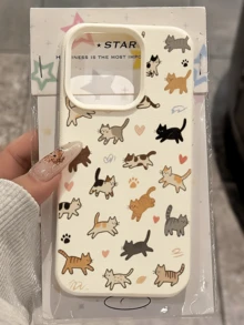 1Pc Cute White Cat Casual TPU Shockproof Full Coverage Phone Case, Protective Back Cover Compatible With Various Smartphone Series, Summer Theme Design, Durable Lightweight Material, Precise Cutouts, Anti-Fingerprint And Scratch-Resistant Protective Shell - Multicolor - View 2
